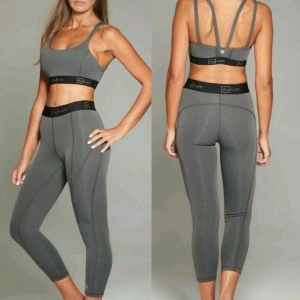 Aurum Mindfulness Metallic Leggings Logo Athleisure